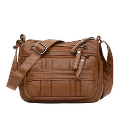Women Large Capacity Multilayer Zipper Bag PU Leather Shoulder Handbag