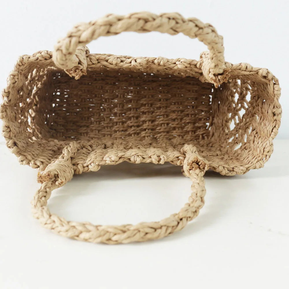 Women Hollow Out Beach Bag Straw Handbag Casual Shoulder Bolsa