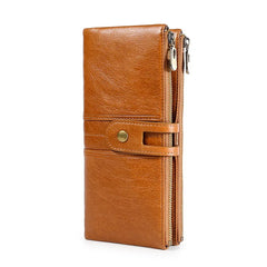 RFID Anti-Theft Cowhide Long Clutch Women Wallet with Phone Holder