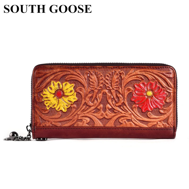 Embossed Floral Lady Purse Long Wristlet Clutch Wallet