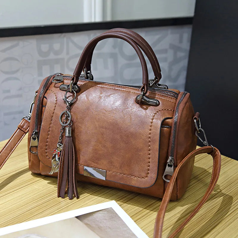 Retro PU Leather Tassel Crossbody Bag for Women