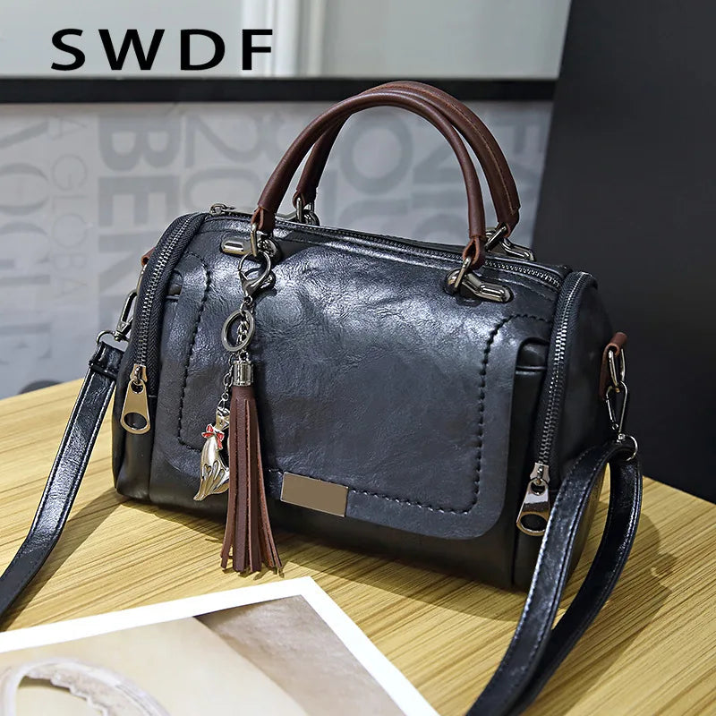 Retro PU Leather Tassel Crossbody Bag for Women