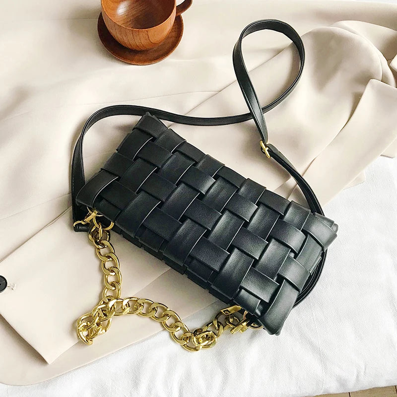 Women's Leather Shoulder Bag with Chain Strap