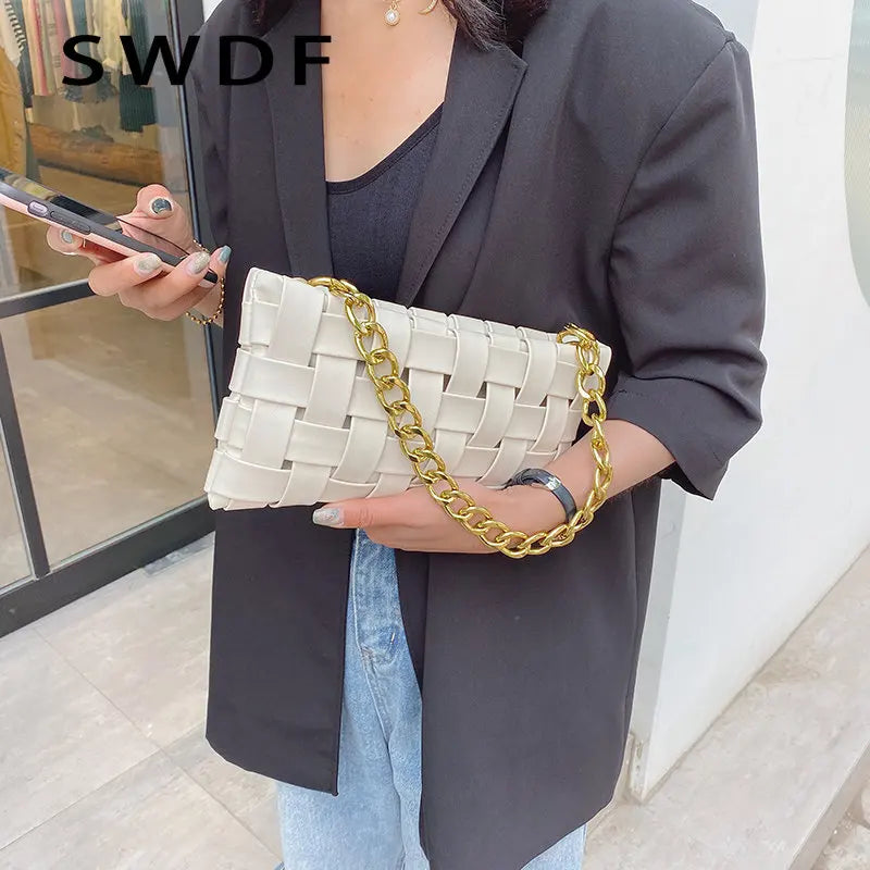 Women's Leather Shoulder Bag with Chain Strap