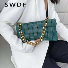 Women's Leather Shoulder Bag with Chain Strap