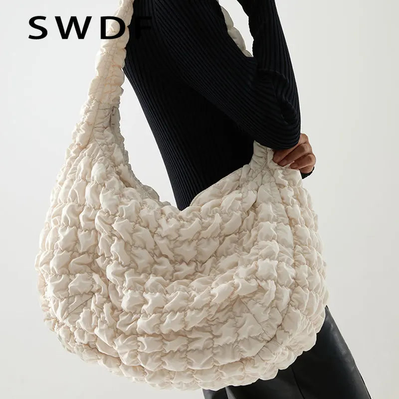 Casual Large Capacity Tote Shoulder Bag Quilted Padded Handbag