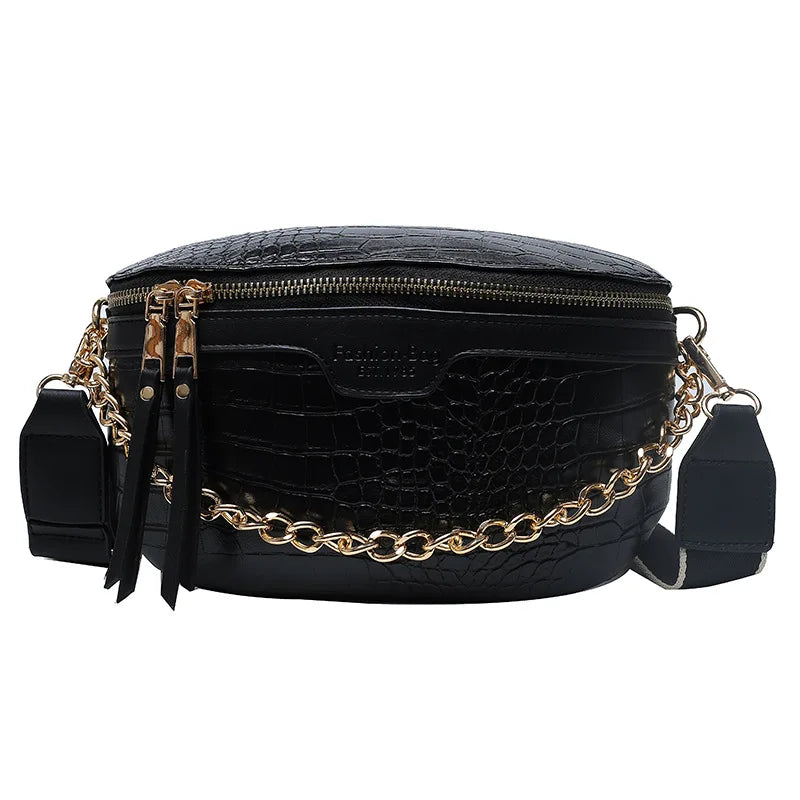 SWDF Chain PU Leather Crossbody Bag Women Shoulder Handbag Small Chest Bag