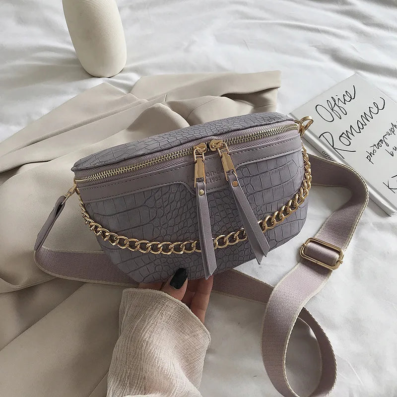 SWDF Chain PU Leather Crossbody Bag Women Shoulder Handbag Small Chest Bag