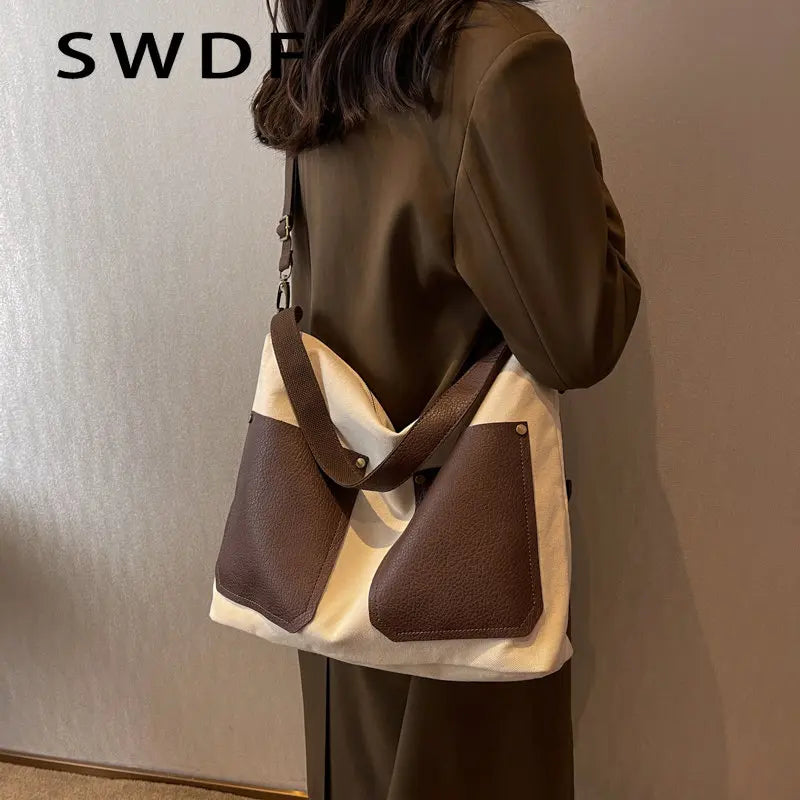 Large Canvas Shoulder Crossbody Bags for Women High Capacity Handbags