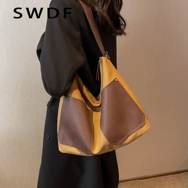 Large Canvas Shoulder Crossbody Bags for Women High Capacity Handbags