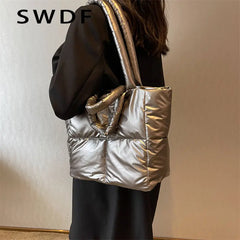 Quilted Shopper Shoulder Bag Padded Messenger Tote Bags