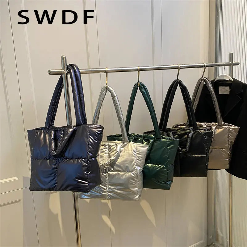 Quilted Shopper Shoulder Bag Padded Messenger Tote Bags