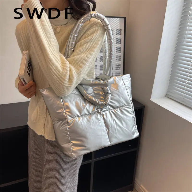 Quilted Shopper Shoulder Bag Padded Messenger Tote Bags