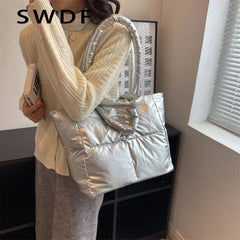 Quilted Shopper Shoulder Bag Padded Messenger Tote Bags