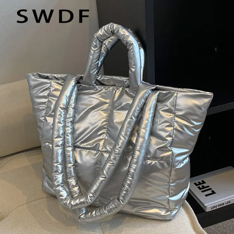 Quilted Shopper Shoulder Bag Padded Messenger Tote Bags