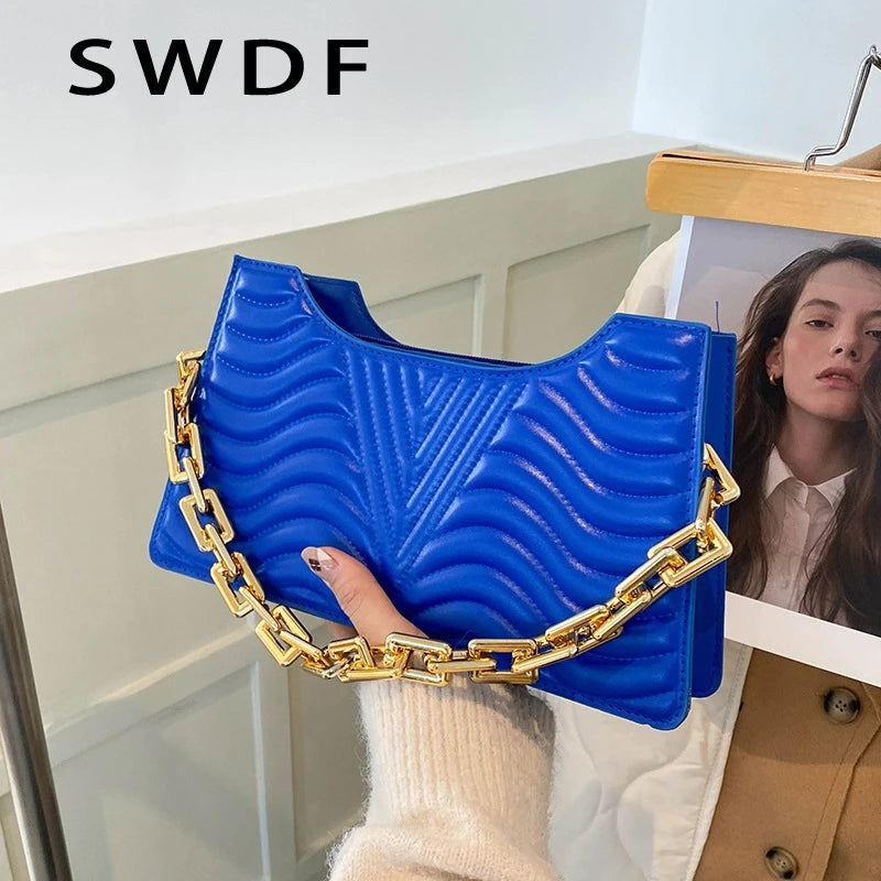 Striped Chain Shoulder Bag for Women Ladies Hand Bag