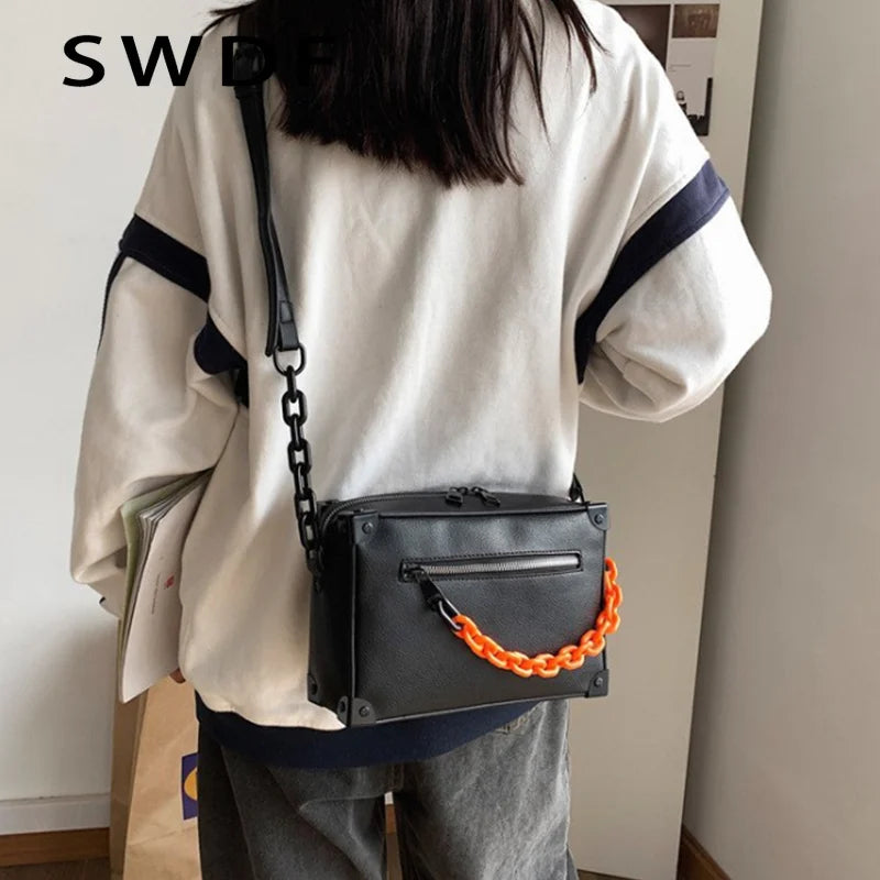 Soft Trunk Bags Women Square Shoulder Bag Mini Handbag Chain Purse