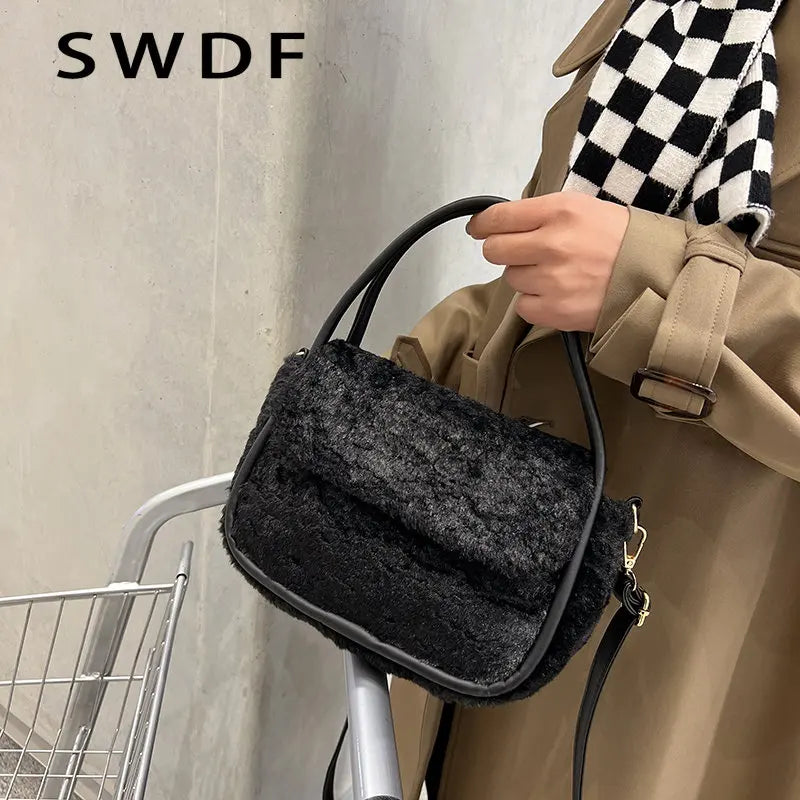Winter Fur Crossbody Bag for Women Warm Plush Shoulder Bag