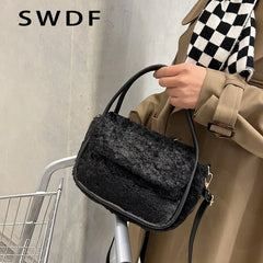 Winter Fur Crossbody Bag for Women Warm Plush Shoulder Bag