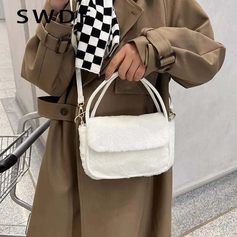 Winter Fur Crossbody Bag for Women Warm Plush Shoulder Bag