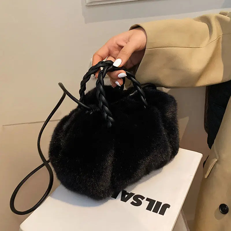 Plush Tote Shoulder Bag for Women - Fluffy Handbag Fur Ladies Shoppers Bag