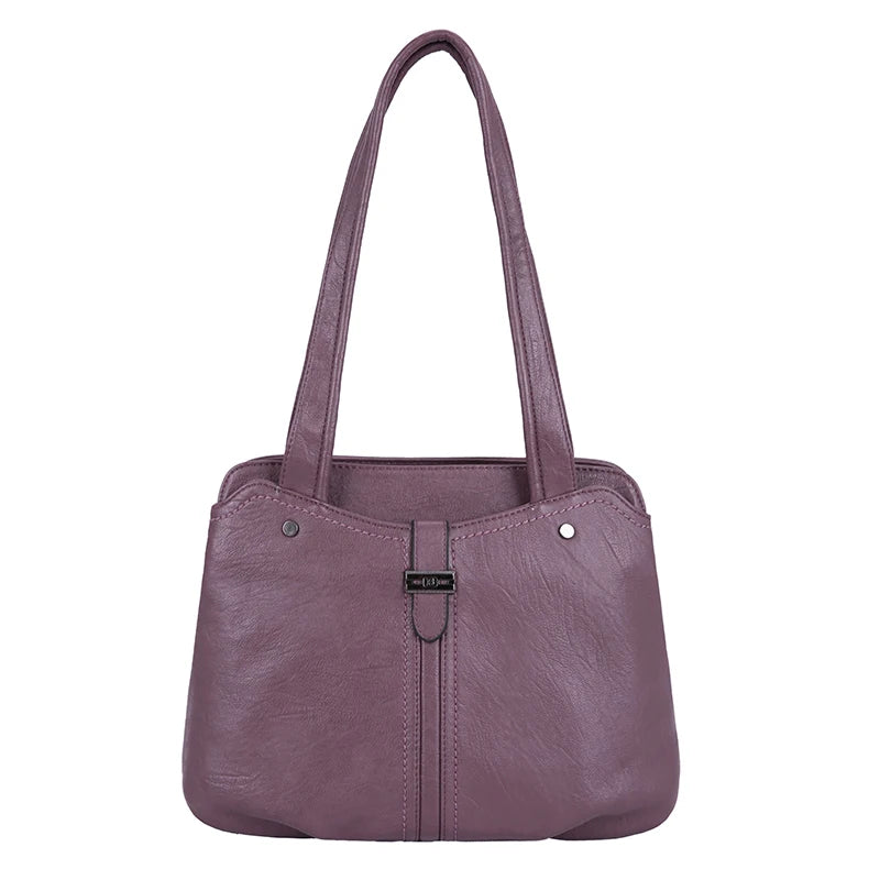 Women's Soft Leather Shoulder Bag Casual Tote Bag Large Capacity