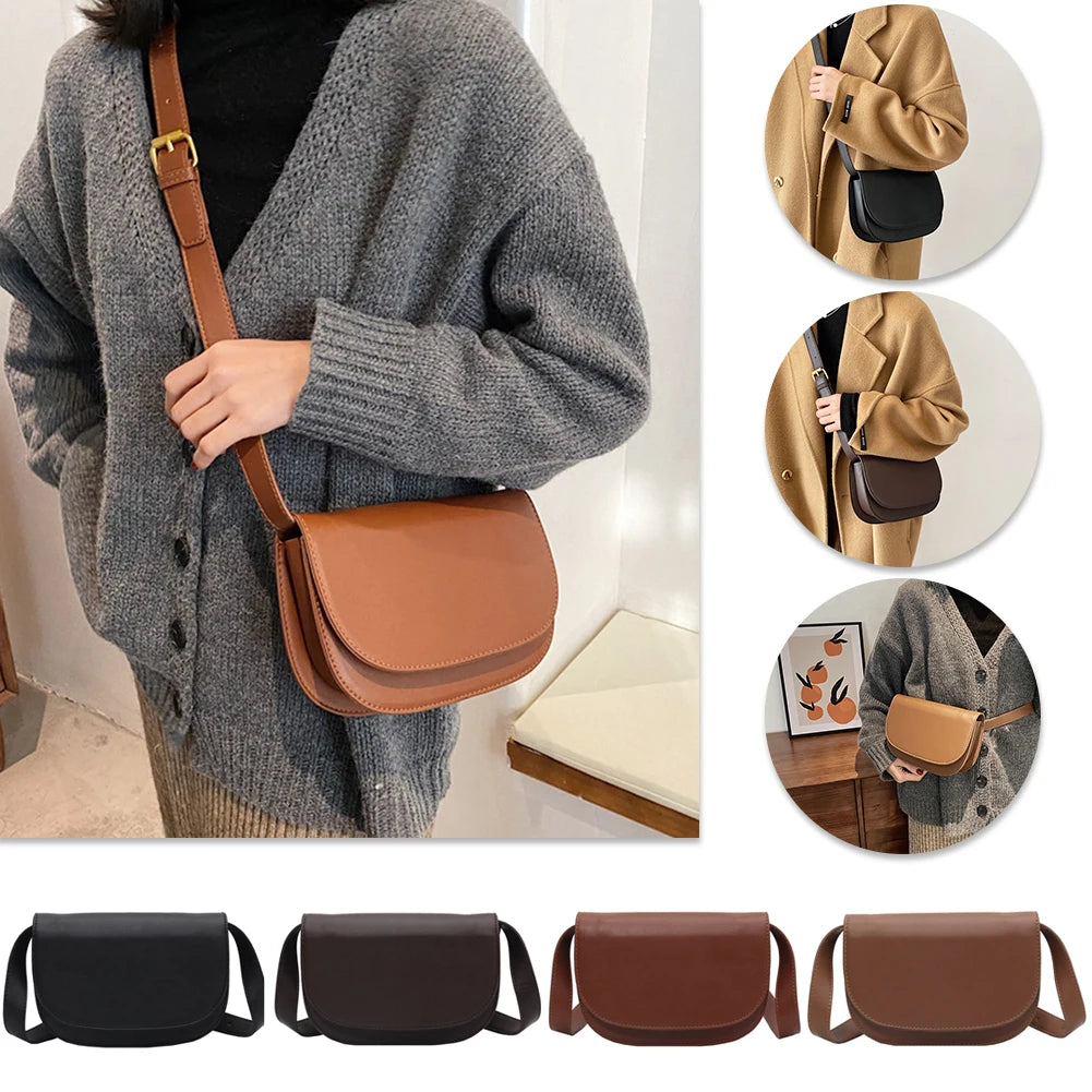 Small PU Leather Saddle Bag for Women Winter