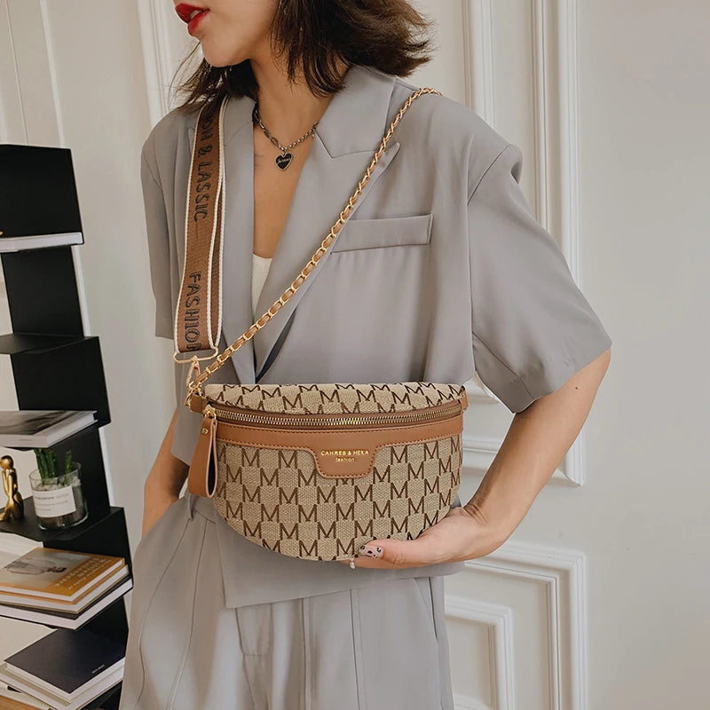 Canvas Saddle Crossbody Bag Chain Women's Fanny Pack