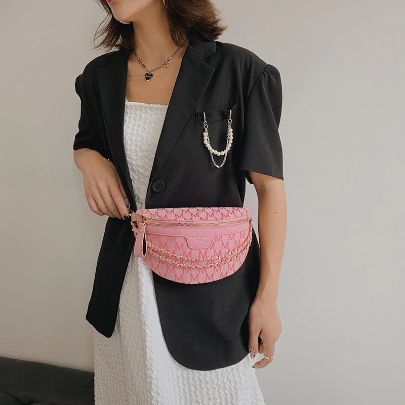 Canvas Saddle Crossbody Bag Chain Women's Fanny Pack