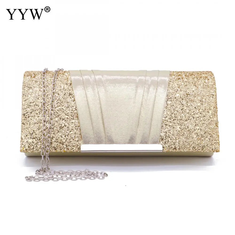 Sequin Patchwork Evening Clutch Bag with Chain for Women Wedding Handbag