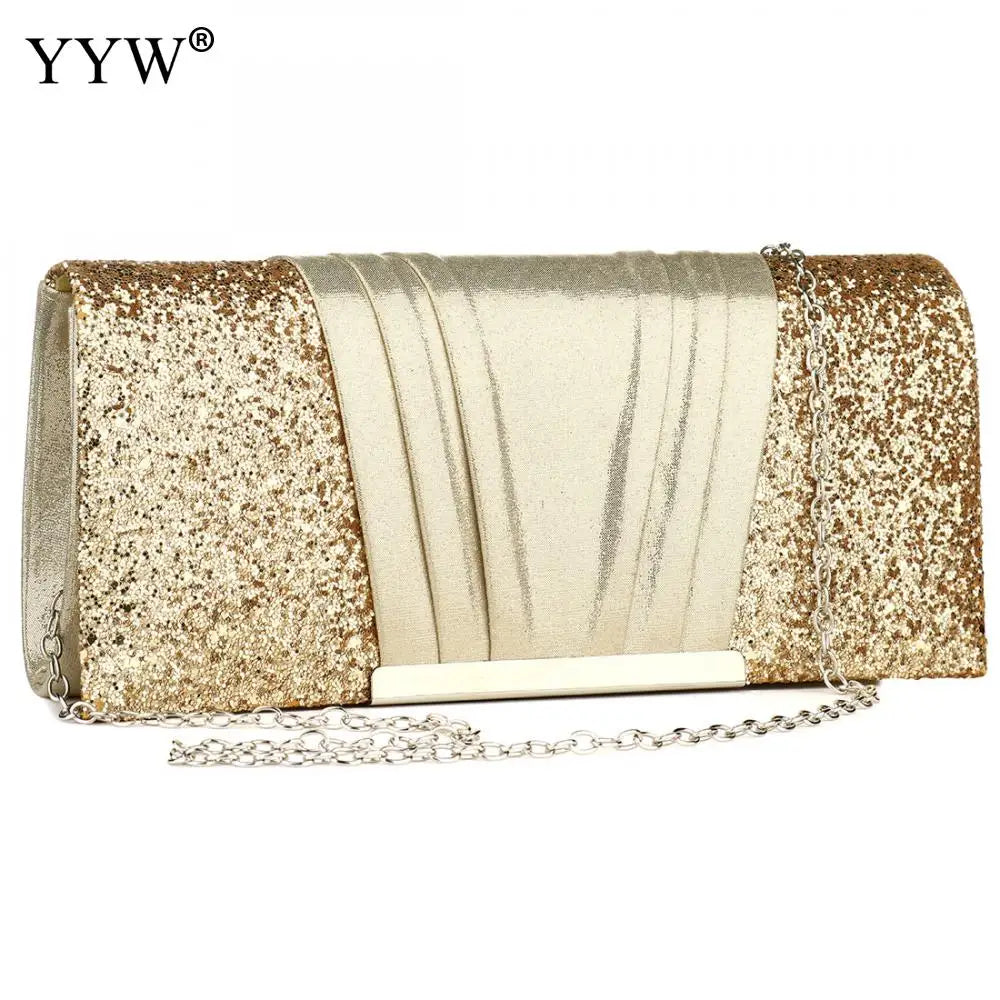Sequin Patchwork Evening Clutch Bag with Chain for Women Wedding Handbag