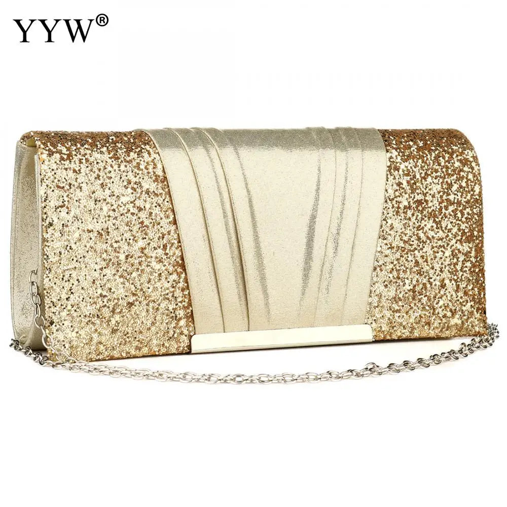 Sequin Patchwork Evening Clutch Bag with Chain for Women Wedding Handbag
