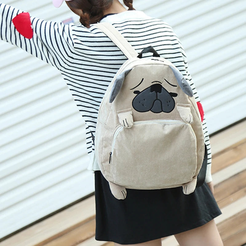 Corduroy Animal Fox Dog Schoolbag Student Backpack