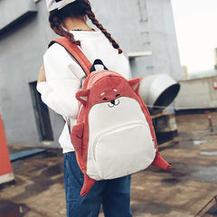 Corduroy Animal Fox Dog Schoolbag Student Backpack