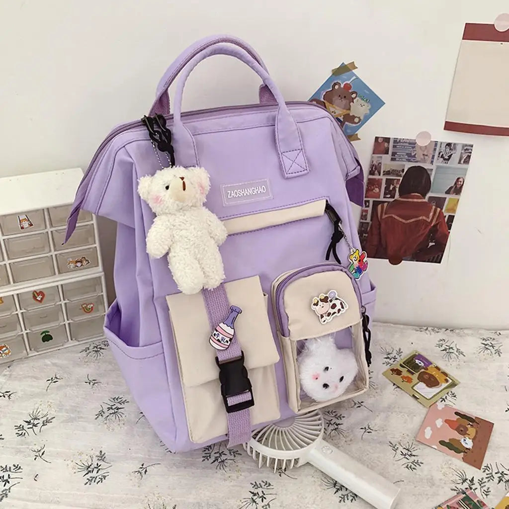 Large Capacity School Bag with Side Pockets, Anti-Theft Rucksack for Women