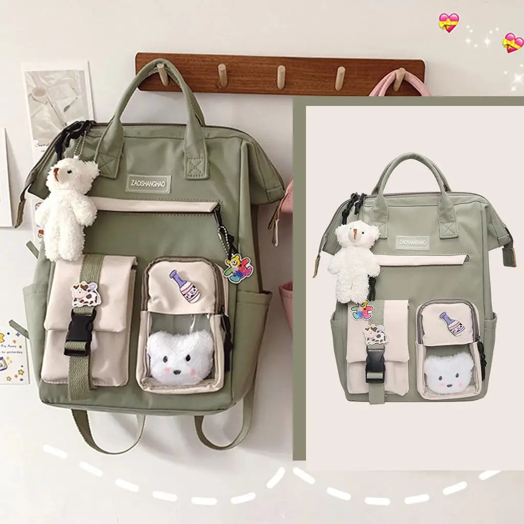 Large Capacity School Bag with Side Pockets, Anti-Theft Rucksack for Women