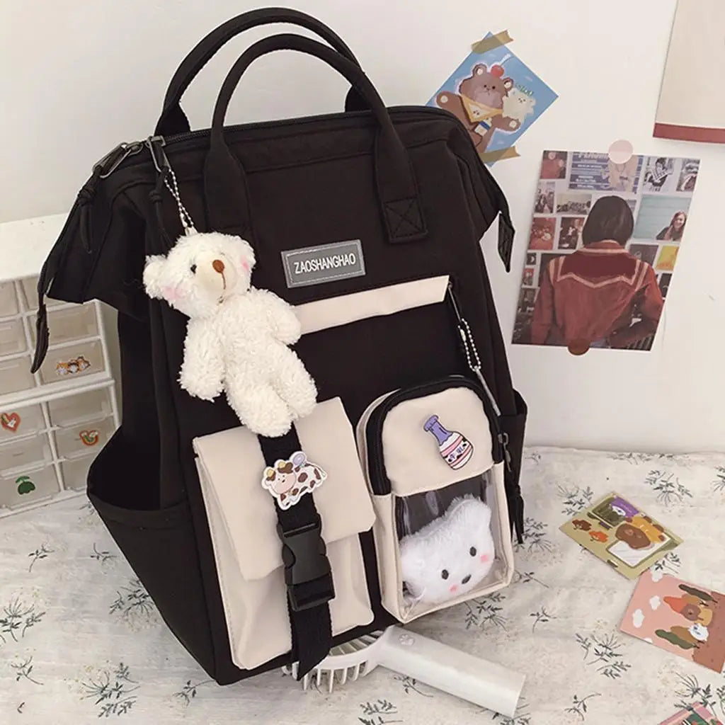 Large Capacity School Bag with Side Pockets, Anti-Theft Rucksack for Women
