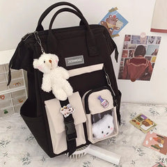 Large Capacity School Bag with Side Pockets, Anti-Theft Rucksack for Women