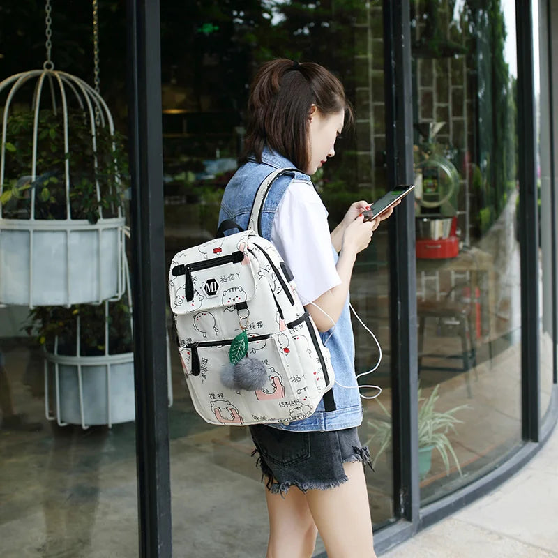 Girls Laptop Backpack with USB, Cat School Bag Pack
