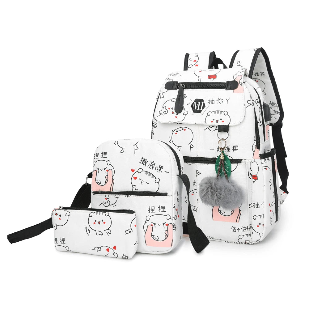 Girls Laptop Backpack with USB, Cat School Bag Pack