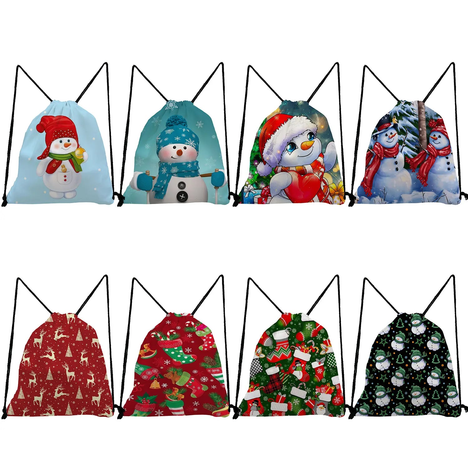 Christmas Snowman Santa Drawstring Pocket School Gift Bag