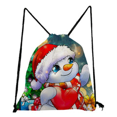 Christmas Snowman Santa Drawstring Pocket School Gift Bag