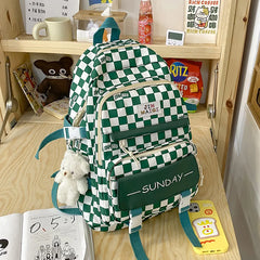 Girls Schoolbag Grid Design High Capacity Book Pack Backpack