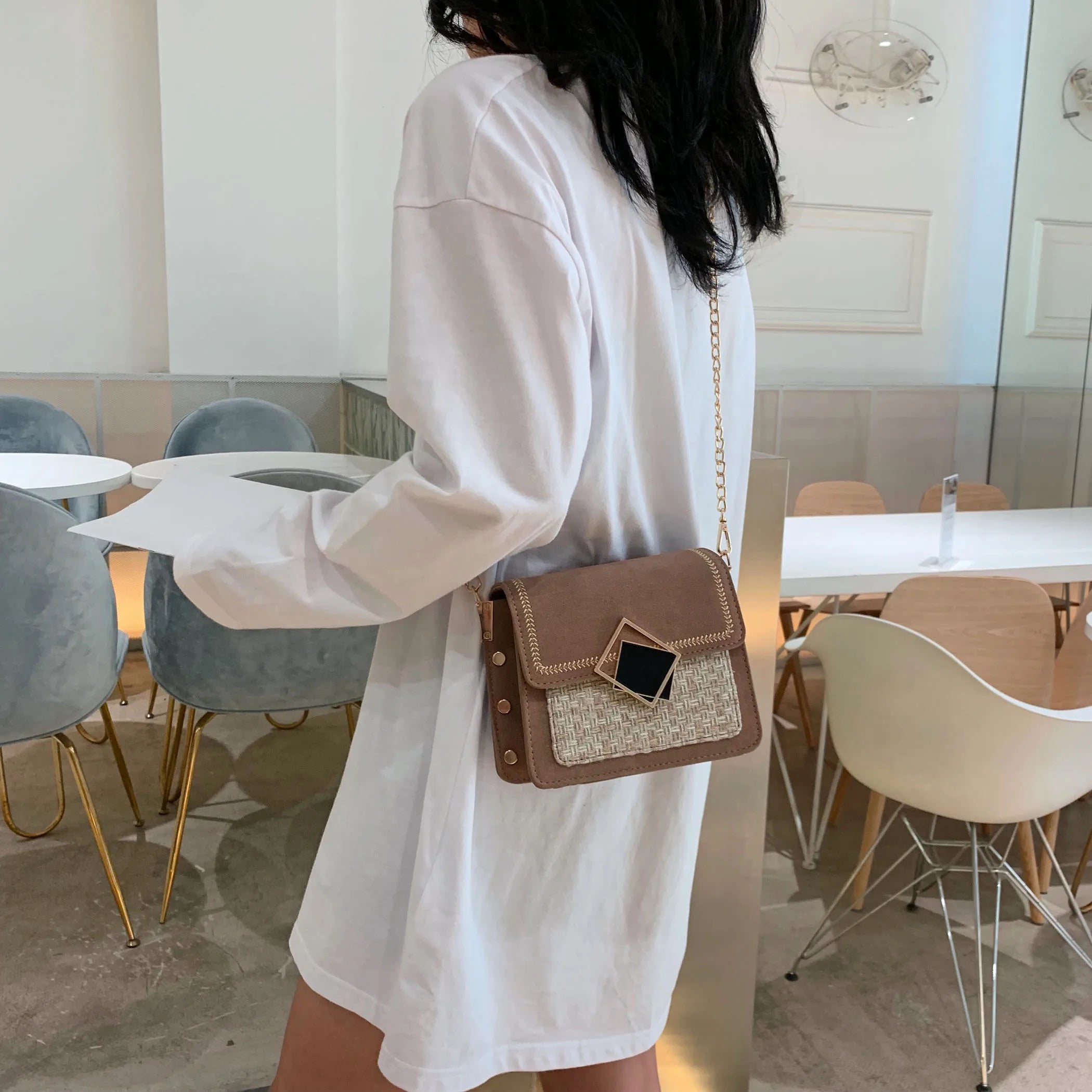 Leather Weave Crossbody Bag for Women