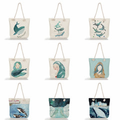 Whale Girl Printed Shoulder Bag High Capacity Travel Beach Bags
