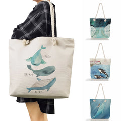 Whale Girl Printed Shoulder Bag High Capacity Travel Beach Bags