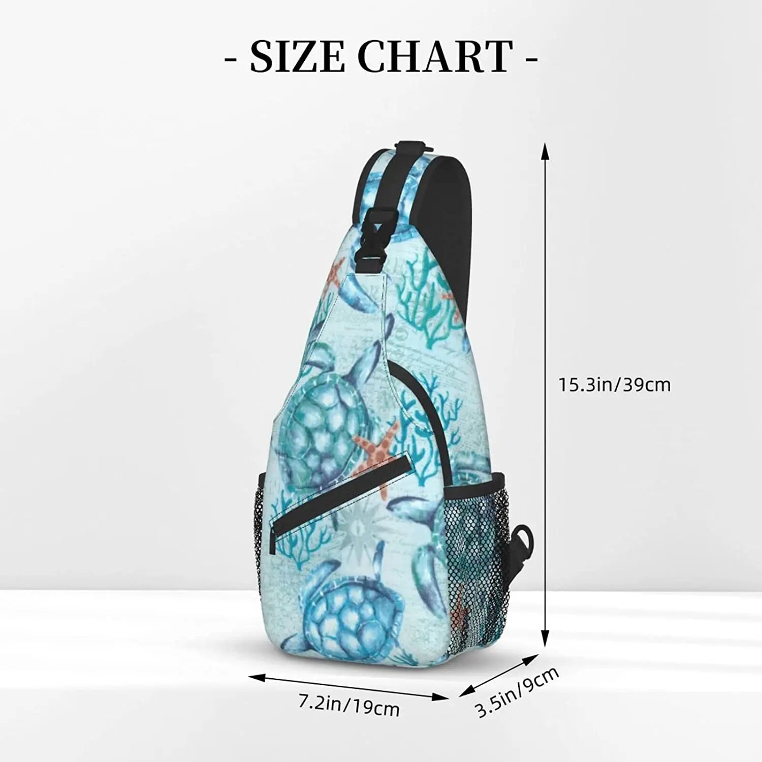 Sea Turtle Seamless Pattern Sling Bag, Animal Print Crossbody Shoulder Backpack