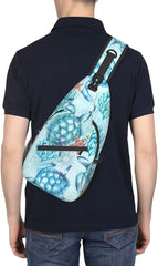 Sea Turtle Seamless Pattern Sling Bag, Animal Print Crossbody Shoulder Backpack