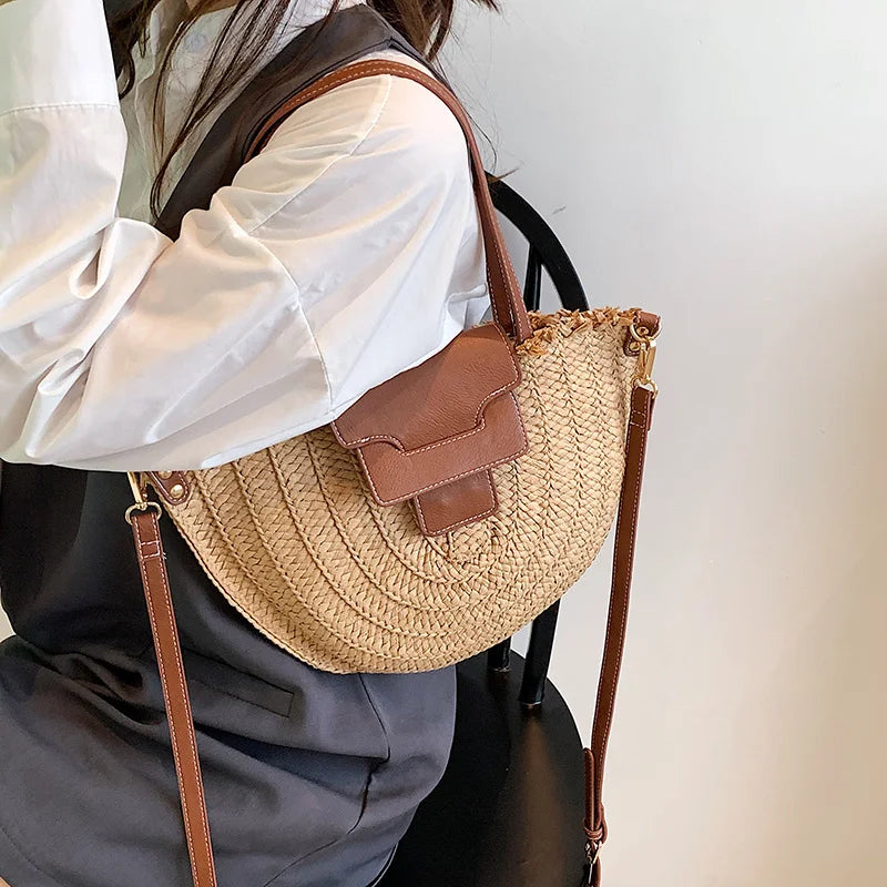 Large Capacity Straw Bag for Women Summer Beach Travel Totes
