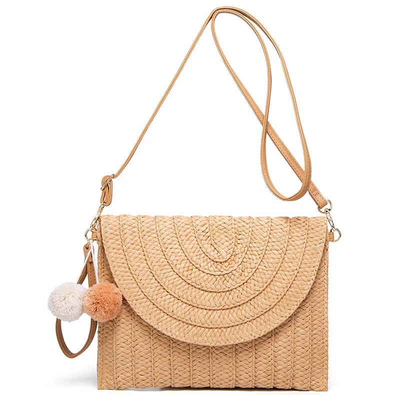 Sentiblos Straw Crossbody Shoulder Bag Envelope Purse Wallet